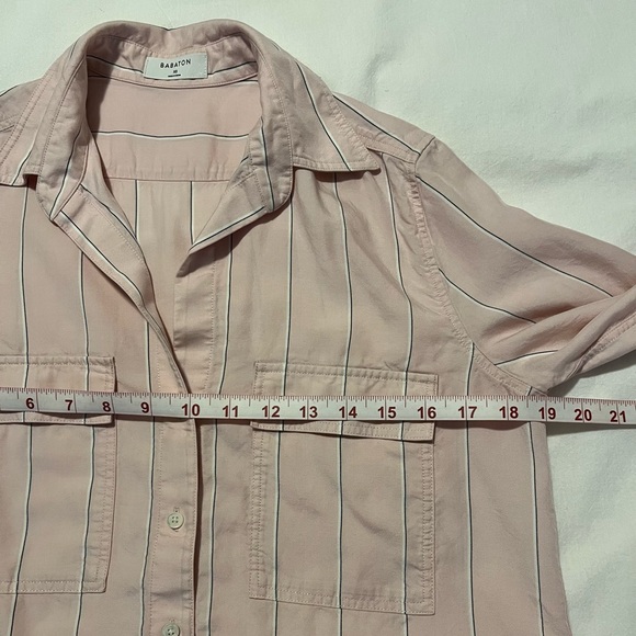 Aritzia Bavarian Utility Shirt Pink White Stripe Casual Minimalist Workwear XS - Picture 8 of 13